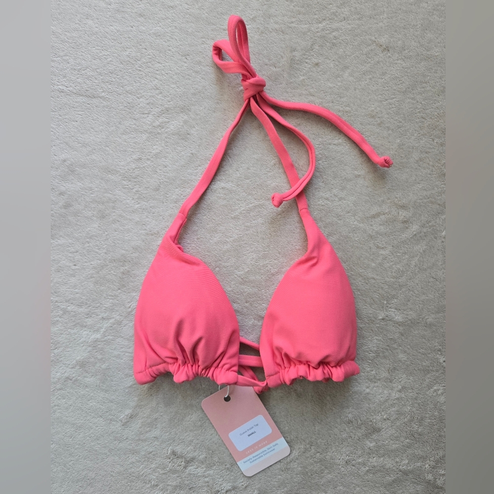 NWT Midori Bikini Indah Triangle Halter Bikini Top in Guava (Pink), S